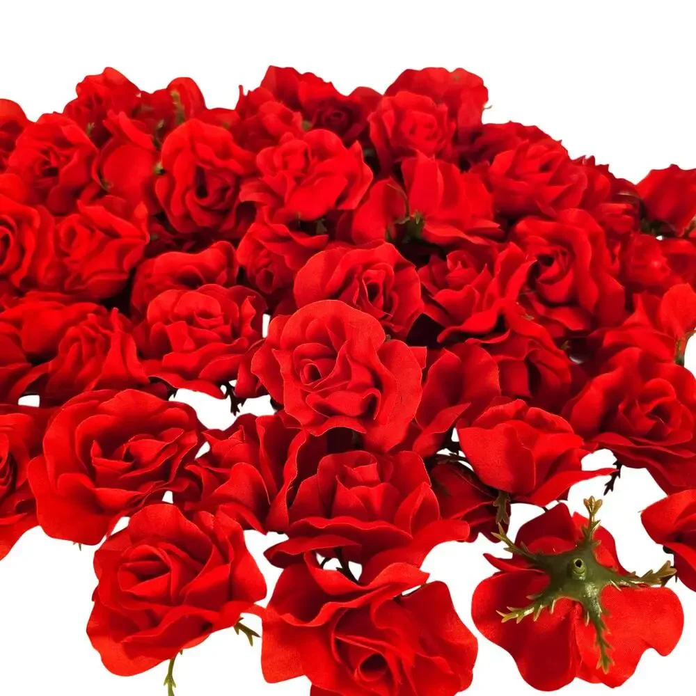 105 Red Silk Rose Heads Lot Open Roses Buds Stemless Wedding Craft Decor